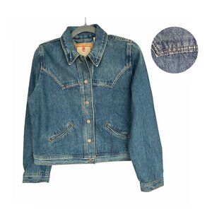 Vintage Denim Original Trucker Jacket Rhinestone Sz M Button Front Western Style